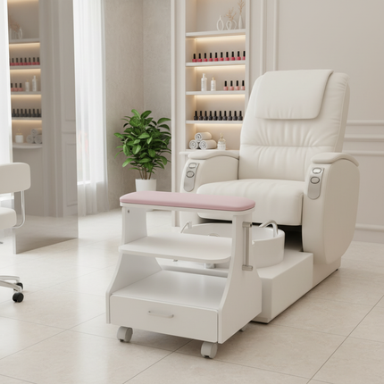 3-tier Foot Rest Manicure Stool Pedicure Cart Footbath Trolley with 4 Casters for Beauty Salon Stores 50kg White/Black/Pink - gallery 2