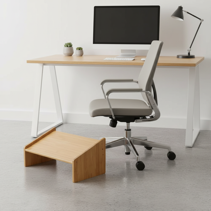 Comfortable footstool with adjustable pedals fatigue relieving footstool bamboo office footstool seat posture improvement device - gallery 2