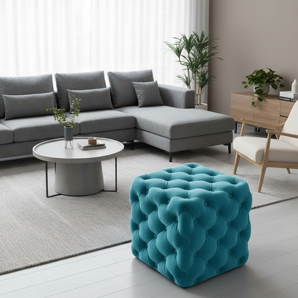 Light Luxury Velvet Foot Pedal Living Room Shoe Bench Creative Pull Buckle Hallway Ottoman High Elastic Sponge Dressing Stools - gallery 2