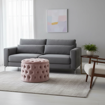 Nordic Luxury Sofa Footstool Living Room Bedroom Wardrobe Rest Stool Internet Celebrity Pink Fabric Storage Round Sofa Stool - gallery 2