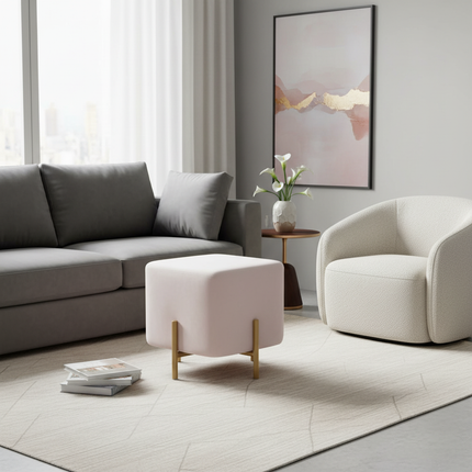 Customized Velvet Dressing Stool Golden Leg Tassel Makeup Bench Openable Ottoman Pouf for Home Fashionable Furniture - gallery 2