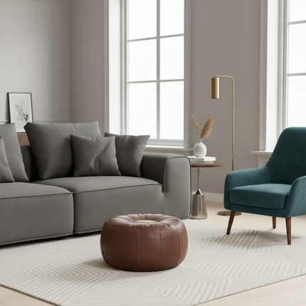 New PU Leather Unstuffed Storage Leg Bench Round Large Capacity Storage Pouf Minimalist Nordic Ottoman Seat Living Room - gallery 2