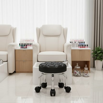 5-Wheel Metal Stool - Thickened Silent Low Stool with Sturdy Frame for Home/Foot Spa/Cosmetology/Kids - gallery 2