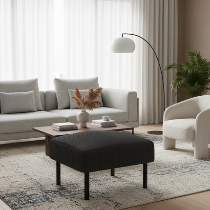 LVHOM High-Quality Corduroy Footstool, Soft Ottoman with Solid Metal Frame, Comfortable Fabric, Suitable for Living Room - gallery 2