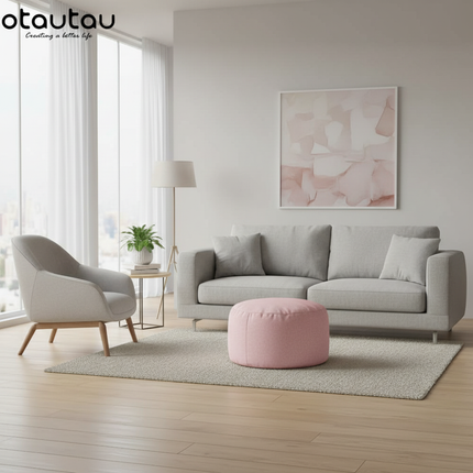 OTAUTAU Round Stool D30cm*H20cm Linen Bean Bag Ottoman with Filling Beanbag Pouf Footstool Tatami Futon Puff JD001 - gallery 2