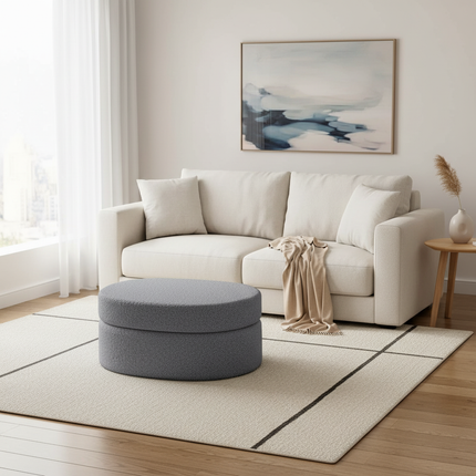 Modern Oval Storage Ottoman Upholstered Fabric Footrest Stool with Hidden Storage Vanity Bench for Bedroom Living Room - gallery 2