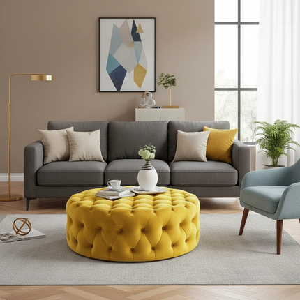 Velvet Round Ottoman Luxury Sofa Living Room Furniture Modern Bedroom Floor Pouf Clothing Store Shoes-changing Soft Stool B - gallery 2