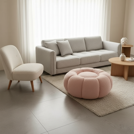 Pumpkin Sofa Low Stools Foot pedal Lamb Wool Shape Velvet Fabric Simple Modern Living Room Light Luxury Bedroom Round Ottomans - gallery 2