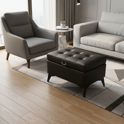 Solid Wood Storage Ottoman, Large Capacity Home Sofa Box, Movable Leather Bed End Bench, Wear-Resistant Entryway Shoe Stool - gallery 2