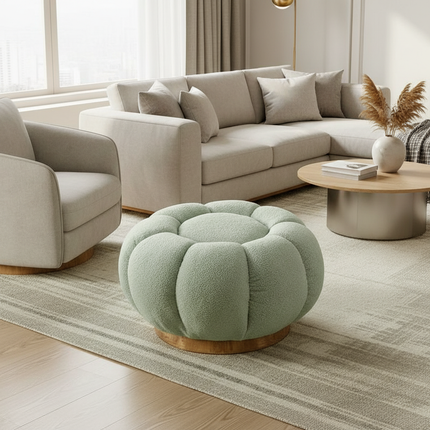 Pumpkin Sofa Low Stools Foot pedal Lamb Wool Shape Velvet Fabric Simple Modern Living Room Light Luxury Bedroom Round Ottomans - gallery 2