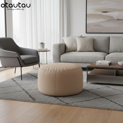 OTAUTAU Round Stool D30cm*H20cm Linen Bean Bag Ottoman with Filling Beanbag Pouf Footstool Tatami Futon Puff JD001 - gallery 2