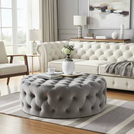 Velvet Round Ottoman Luxury Sofa Living Room Furniture Modern Bedroom Floor Pouf Clothing Store Shoes-changing Soft Stool B - gallery 2