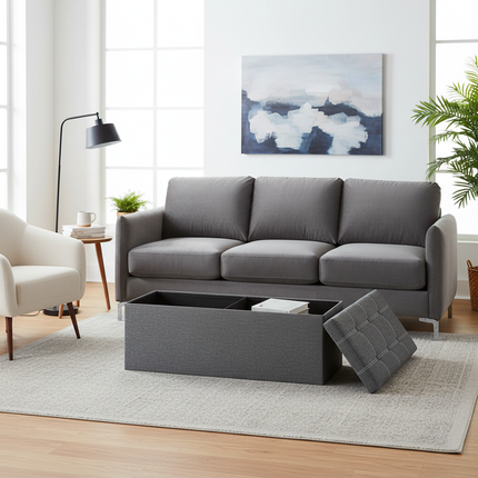 SONGMICS Storage Bench, Foldable Pouffe, 38 x 110 x 38 cm, End of Bed, Footrest, Storage Box, Load up to 300 kg, for Living Room - gallery 2