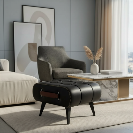 Small Foot Stool Ottoman PU Leather Rectangle Ottoman Footrest Bedside Step Stool with Wood Legs for Desk Living Room Bedroom - gallery 2