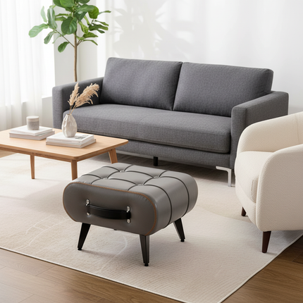 A high-quality oil-and-wax leather low stool, footstool, leather footrest stool, stylish multifunctional sofa side piece - gallery 2