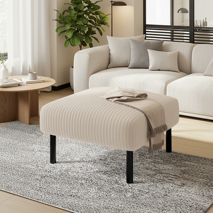 LVHOM High-Quality Corduroy Footstool, Soft Ottoman with Solid Metal Frame, Comfortable Fabric, Suitable for Living Room - gallery 2