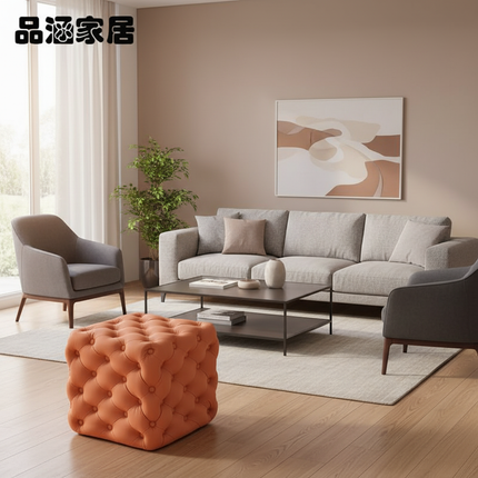 Light Luxury Velvet Foot Pedal Living Room Shoe Bench Creative Pull Buckle Hallway Ottoman High Elastic Sponge Dressing Stools - gallery 2