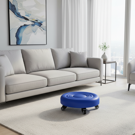 Leather Pulley Stool, Stable and Drop-Proof Low Height Rolling Stools with Universal Wheels for Home Office Fitness Garage Work - gallery 2