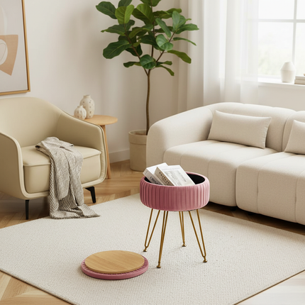 Redlife Velvet Vanity Stool Chair with Storage Multifunctional Makeup Chair Footrest with Anti-Slip Feet for Living Room Bedroom - gallery 2