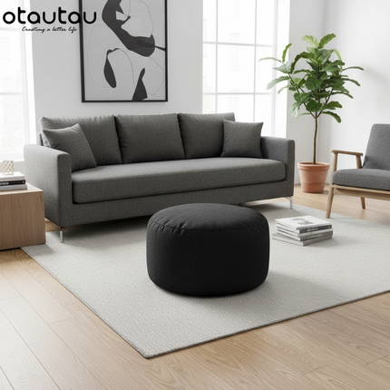 OTAUTAU Round Stool D30cm*H20cm Linen Bean Bag Ottoman with Filling Beanbag Pouf Footstool Tatami Futon Puff JD001 - gallery 2