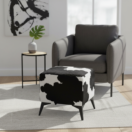 ‌Faux Leather Ottoman, Plush Entryway Bench, Velvet Square Stool, Minimalist Footrest for Bedroom/Balcony with Non-Skid Base - gallery 2