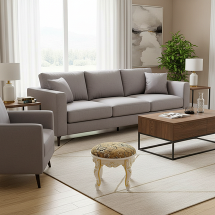 Retro Fabric Dressing Chair, Child Round Stool, Dressing Seat, Home Furniture, Living Room Dinning Chair, ABS Leg, Round Ottoman - gallery 2