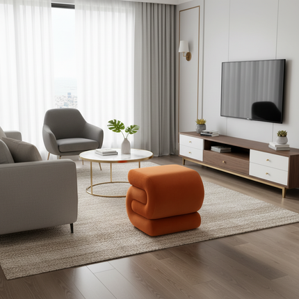 Vanity Stool, Modern S-Shaped Pouf Ottoman Footrest Makeup Chair Foot Stool Under Desk, Decorative Floor Seat - gallery 2