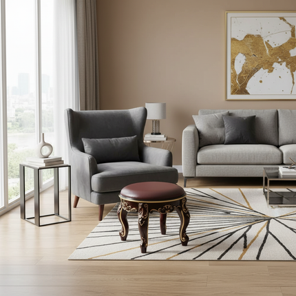 Retro Fabric Dressing Chair, Child Round Stool, Dressing Seat, Home Furniture, Living Room Dinning Chair, ABS Leg, Round Ottoman - gallery 2