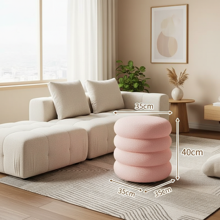Creamy Household Stool Girls' Makeup Seat Bedroom Vanity Chair Soft Lamb Wool Pouf Minimalist Manicure Round Ottoman - gallery 2