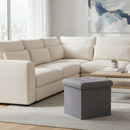 1PC Foldable Dressing Table Stool Pouf Storage Ottoman Chair Stool Upholstered Footstool Linen Couch Stool Removable Cover - gallery 2