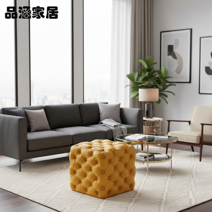 Light Luxury Velvet Foot Pedal Living Room Shoe Bench Creative Pull Buckle Hallway Ottoman High Elastic Sponge Dressing Stools - gallery 2