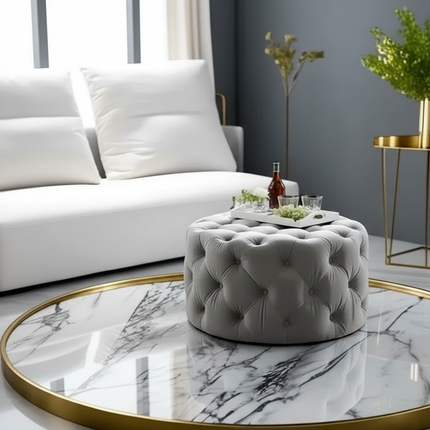 60cm Nordic Velvet Stool Round Pouf Ottoman Vintage Makeup Stool Living Room Footrest Soft Bedroom Bench Shoe Changing Stool - gallery 2