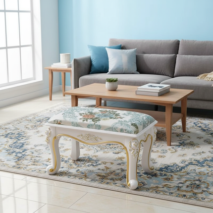 Retro Fabric Dressing Chair, Child Round Stool, Dressing Seat, Home Furniture, Living Room Dinning Chair, ABS Leg, Round Ottoman - gallery 2