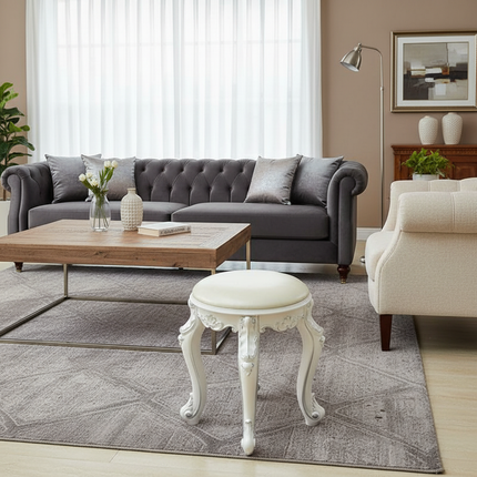 Retro Fabric Dressing Chair, Child Round Stool, Dressing Seat, Home Furniture, Living Room Dinning Chair, ABS Leg, Round Ottoman - gallery 2