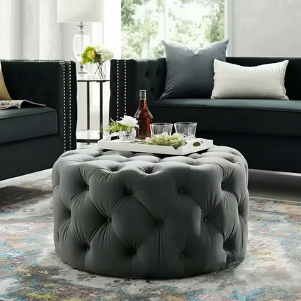 Velvet Round Ottoman Luxury Sofa Living Room Furniture Modern Bedroom Floor Pouf Clothing Store Shoes-changing Soft Stool B - gallery 2