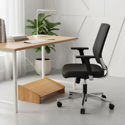 Comfortable footstool with adjustable pedals fatigue relieving footstool bamboo office footstool seat posture improvement device - gallery 2