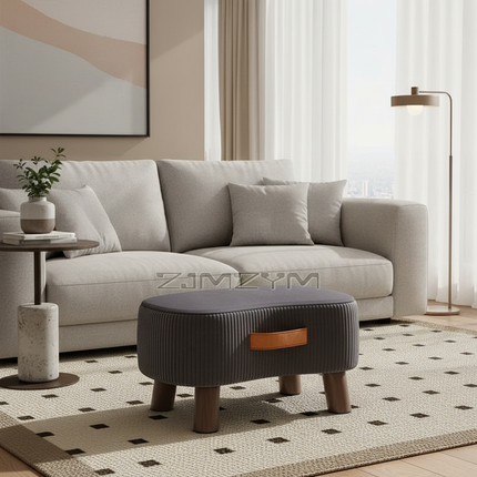 Small Rectangle Foot Stool, Velvet Fabric Footrest Ottoman Stool with Non-Skid Wood Legs, Modern Footstools Step for Couch - gallery 2