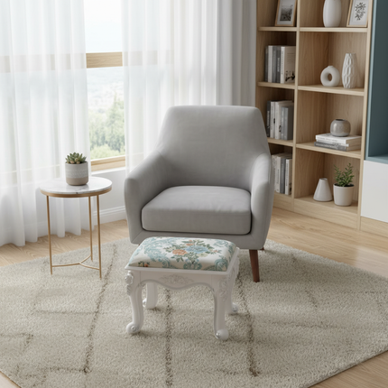 Retro Fabric Dressing Chair, Child Round Stool, Dressing Seat, Home Furniture, Living Room Dinning Chair, ABS Leg, Round Ottoman - gallery 2