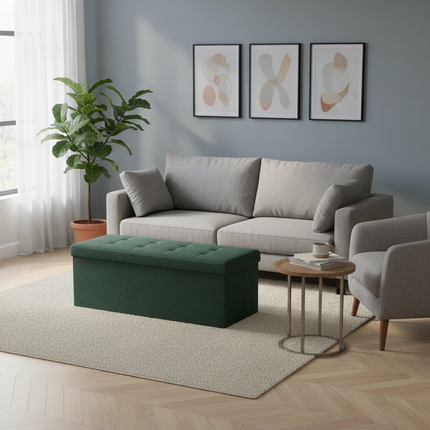 SONGMICS Storage Bench, Foldable Pouffe, 38 x 110 x 38 cm, End of Bed, Footrest, Storage Box, Load up to 300 kg, for Living Room - gallery 2