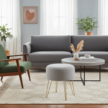 Ottoman Round Footstool Nordic Stool with Storage Space Dressing Table Home Sofa Seat Bench for Living Room Bedroom - gallery 2