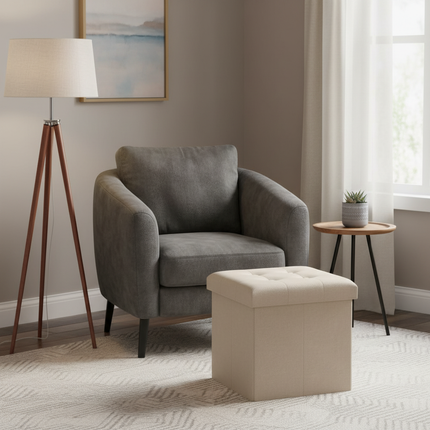 1PC Foldable Dressing Table Stool Pouf Storage Ottoman Chair Stool Upholstered Footstool Linen Couch Stool Removable Cover - gallery 2