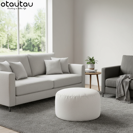 OTAUTAU Round Stool D30cm*H20cm Linen Bean Bag Ottoman with Filling Beanbag Pouf Footstool Tatami Futon Puff JD001 - gallery 2
