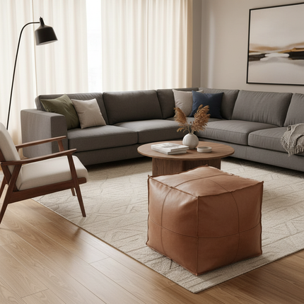 45cm Moroccan Artificial PU Leather Pouf Cover Craft Simple Sofa Ottoman Footstool Unstuffed Living Room Bedroom Cushion Covers - gallery 2