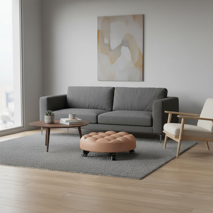 Leather Pulley Stool, Stable and Drop-Proof Low Height Rolling Stools with Universal Wheels for Home Office Fitness Garage Work - gallery 2