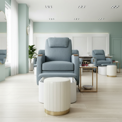 Scandinavian Velvet Makeup Stool - Swivel Vanity Chair with Gold Legs, Instagrammable Nail Salon Stool for Bedroom & Living Room - gallery 2