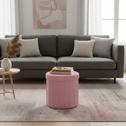 WOLTU Velvet Round Ottoman MDF Foldable Storage Stool with Removable Padded Lid Creative Storage Box for Footstool Living Room - gallery 2