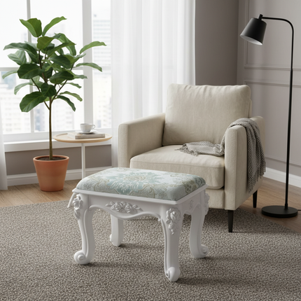 Retro Fabric Dressing Chair, Child Round Stool, Dressing Seat, Home Furniture, Living Room Dinning Chair, ABS Leg, Round Ottoman - gallery 2