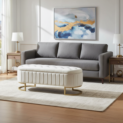 Multifunctional sofa stool 120x40 cm foot rest large storage space with pouf storage fabric pink velvet - gallery 2