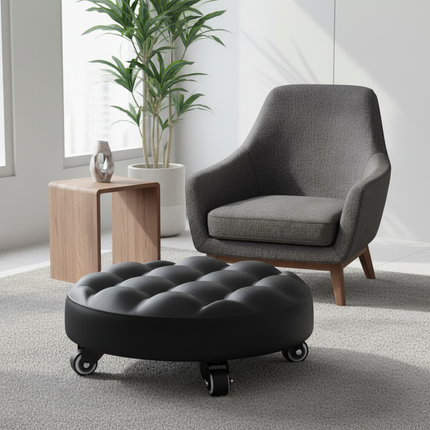 Leather Pulley Stool, Stable and Drop-Proof Low Height Rolling Stools with Universal Wheels for Home Office Fitness Garage Work - gallery 2