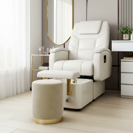 Scandinavian Velvet Makeup Stool - Swivel Vanity Chair with Gold Legs, Instagrammable Nail Salon Stool for Bedroom & Living Room - gallery 2